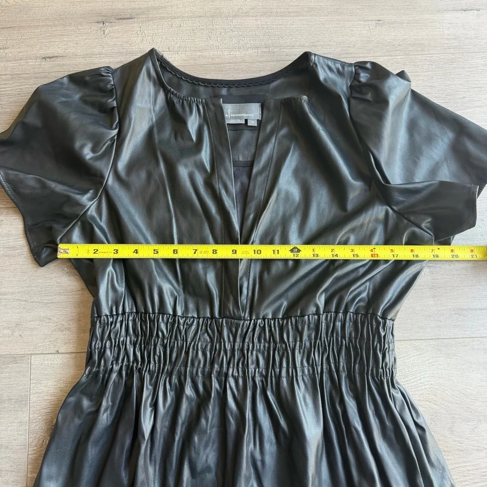 By Anthropologie The Somerset Vegan Leather Mini Dress - black - size medium